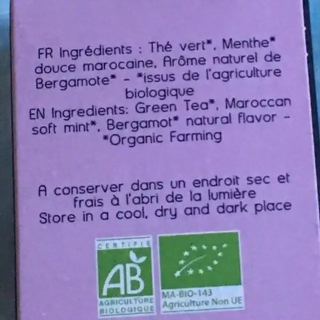 Nanah Mint Grey Thé Vert Menthe Bergamote ingredients label