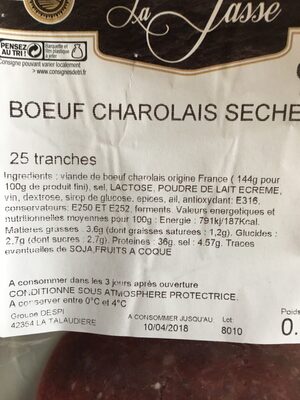 Boeuf charolais seche ingredients label