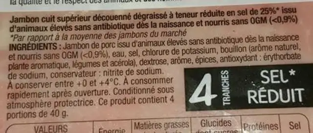 Jambon ingredients label