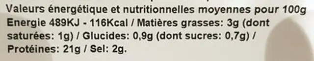 Jambon cuit supérieur découenné dégraisse nutrition facts table