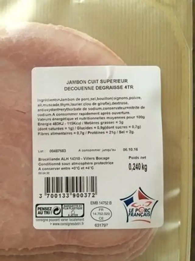 Jambon cuit superieur front packaging