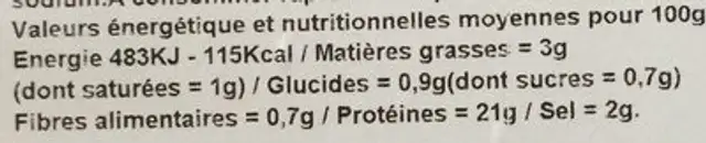 Jambon cuit superieur nutrition facts table