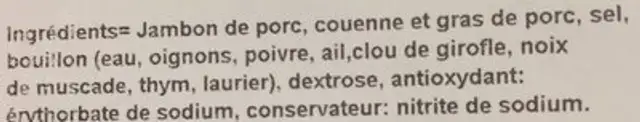 Jambon cuit supérieur avec couenne ingredients label