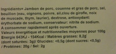 Jambon cuit supérieur avec couenne ingredients label