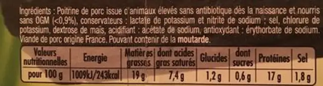 Lardons Bien Élevé fumés taux de sel réduit ingredients label