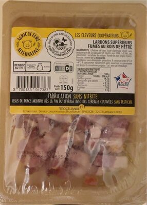 Lardons supérieurs fumés au bois de hetre front packaging