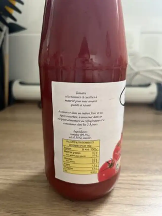 Coulis De Tomate ingredients label