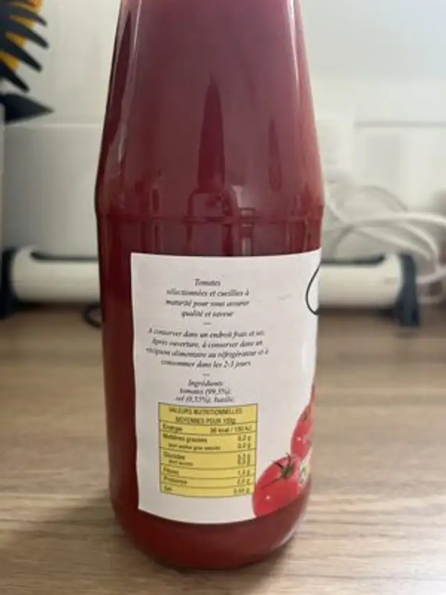Coulis De Tomate nutrition facts table