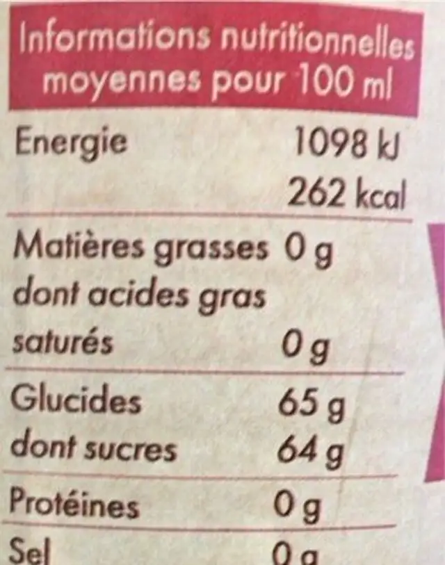 Sirop exquis atoumo bio nutrition facts table