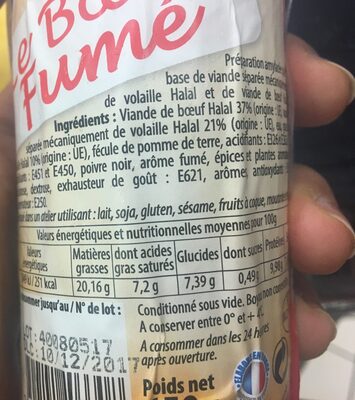 Boeuf fume ingredients label