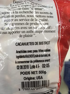 Cacahuetes di bistrot ingredients label