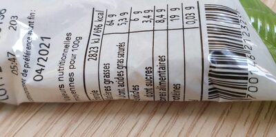 Noisettes emondées grillées nutrition facts table