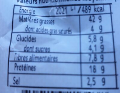 Apéro - Amandes décortiquées grillées épices barbecue nutrition facts table