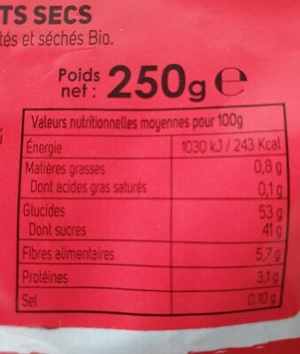 Plaisir fruité nutrition facts table