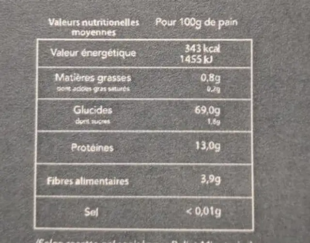 Ma baguette nouvelle Aquitaine 3+1 nutrition facts table