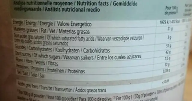 Pâte à tartiner protéinée vegan nutrition facts table