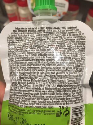 Mix Fruits - Pomme Banane - 75GR - Overstims ingredients label