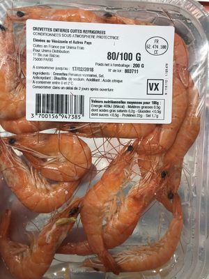 Crevettes Entières Cuites Réfrigérées
