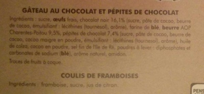 Brownie pépites de chocolat & coulis de framboises ingredients label