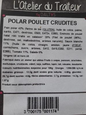 Sandwich polar poulet crudités