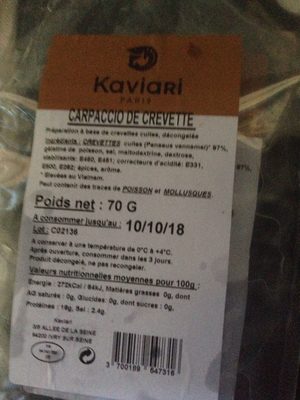 Carpaccio de crevettes front packaging