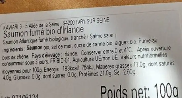Saumon fumé bio irlandais nutrition facts table