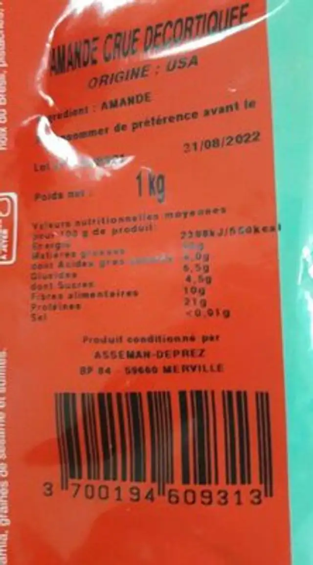 Asseman deprez nutrition facts table