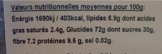 Soufflé choco de petit epeautre biologique et non hybridé nutrition facts table