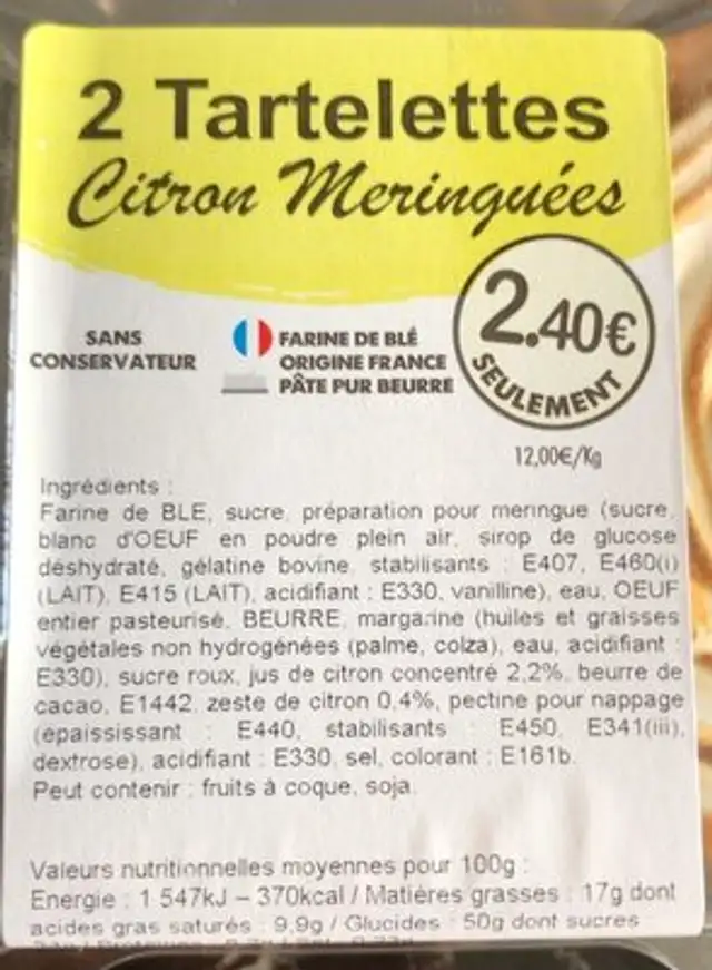 2 Tartelettes Citron Meringuées