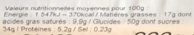 2 Tartelettes Citron Meringuées nutrition facts table