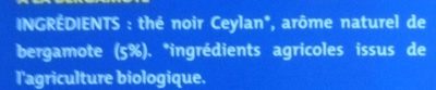 Thé Earl Grey bergamote ingredients label