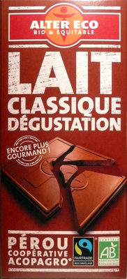 Chocolat Lait classique dégustation Bio Alter Eco front packaging