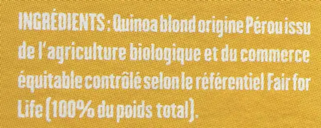 Quinoa ingredients label