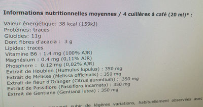 Sirop Nervosité - 125 ML - Pediakid nutrition facts table