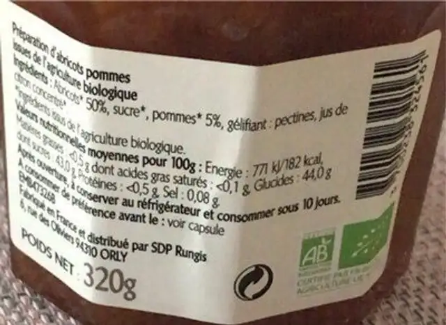 Abricot nutrition facts table