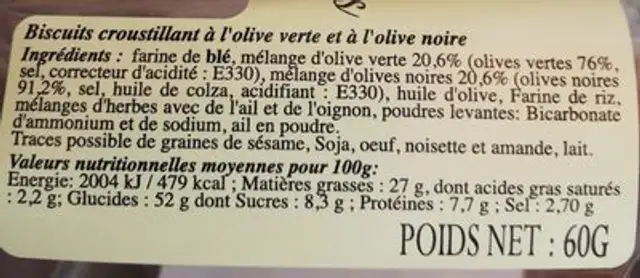 Cœurs de légumes Olives vertes et noires nutrition facts table