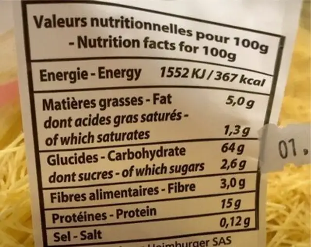 Pates d’ alsace nutrition facts table