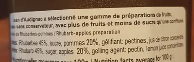 Confiture rhubarbe cuite au chaudron ingredients label