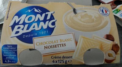 Crème dessert au chocolat blanc et aux noisettes front packaging