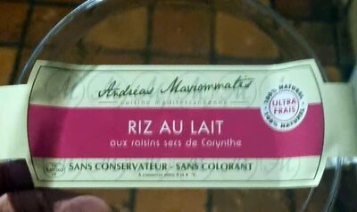 Riz au lait aux raisins secs de Corinthe front packaging