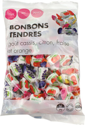 Assortiment de bonbons tendres Goûts citron, orange, fraise, cassis