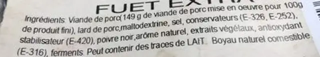 Saucisson casa andaluz ingredients label
