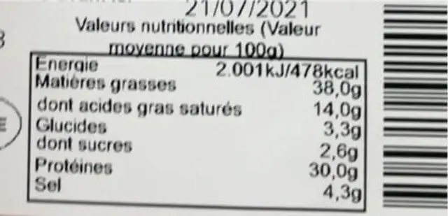 Saucisson casa andaluz nutrition facts table