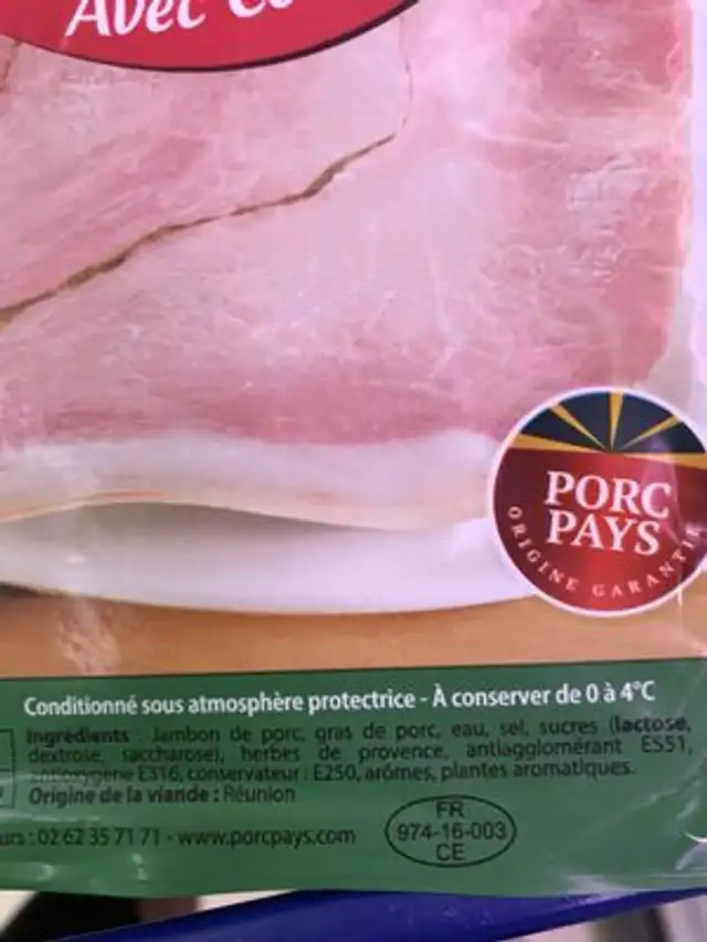 Jambon  supérieur aux herbes ingredients label
