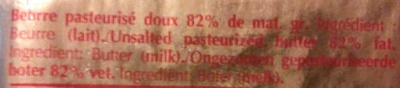 Beurre pasteurisé Doux ingredients label