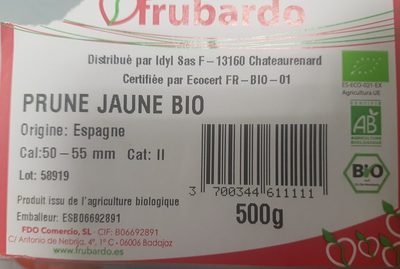 prune jaune bio ingredients label