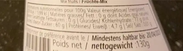 Gommes molles sucrées nutrition facts table