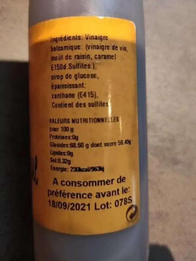 Crème de vinaigre balsamique nutrition facts table