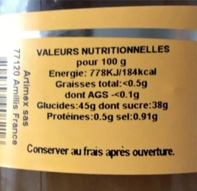Confit d’oignons nutrition facts table
