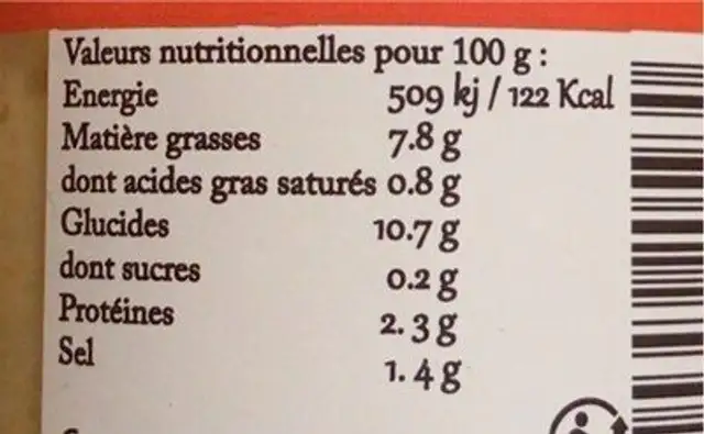 Delice d’artichaut nutrition facts table